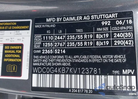 2019 Mercedes-Benz Glc 300 4Matic from USA, damaged, VIN WDC0G4KB7KV123781